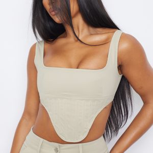 Stone Twill Dip Hem Structured Cargo Corset