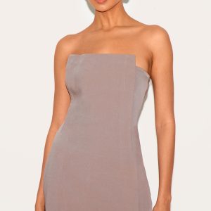 Mushroom Woven Panel Detail Bandeau Mini Dress