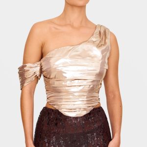 Champagne Satin Drapey Bardot Top