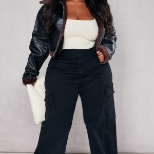 Plus Black Cargo Wide Leg Jeans