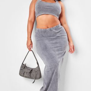 Shape Washed Grey Cotton Washed Maxi Skirt