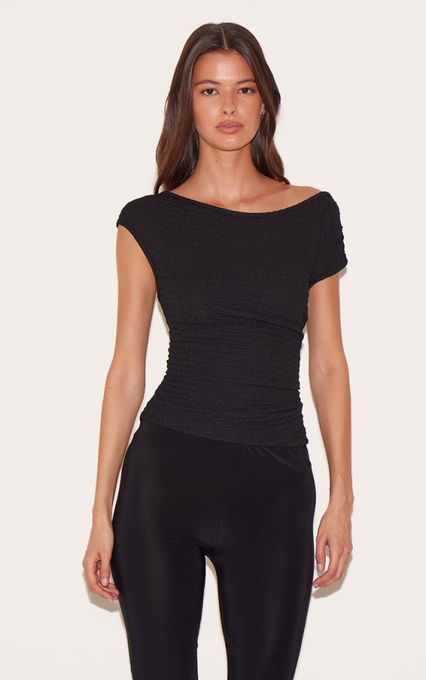 41a88cdf9576132359d543600dce5c30af73457b_CNM4264_1_black_textured_asymmetric_ruched_detail_long_top