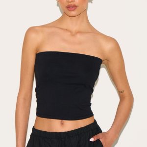 Tall Black Soft Cotton Bandeau Top