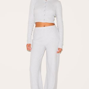 Tall Grey Marl Brushed Rib Wide Leg Trousers
