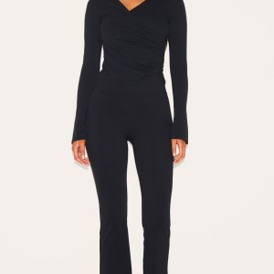 Tall Black Contour Sculpt Seam Detail Flare Leggings