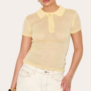 Yellow Sheer Knit Polo Top