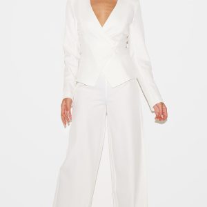 Cream Tailored Woven Wide Leg Trousers