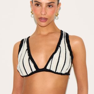 Petite Monochrome Crochet Knit Open Back Bralet