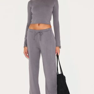 Charcoal Cotton Wide Leg Trousers