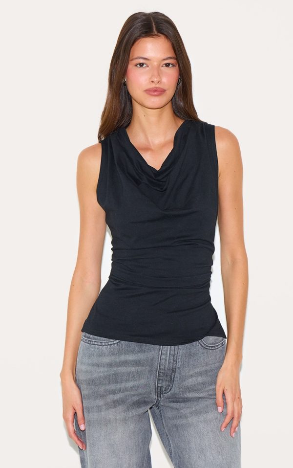 4a004ee093ac71582afc380061fd47f365b7a242_CNM4292_1_black_cotton_ruched_waist_sleeveless_top