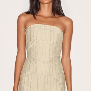 Sage Khaki Textured Frayed Bandeau Top