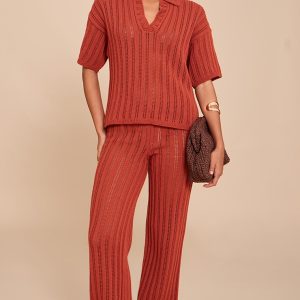 Rust Crochet Knit Trouser