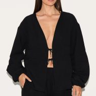 4e94b82530d80eeaa5d0b0dcac3a45474c9282ed_CNM2109_1_black_ruched_side_long_sleeve_plunge_top