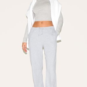 Ash Grey Cotton Jersey Wide Leg Trousers