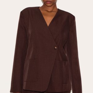 Dark Brown Tailored Woven Asymmetric Blazer