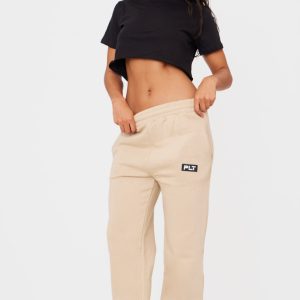 PRETTYLITTLETHING Sand Badge Detailed Straight Leg Joggers