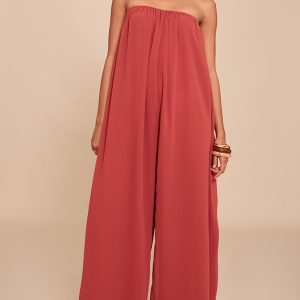 Rust Chiffon Bandeau Puffball Jumpsuit