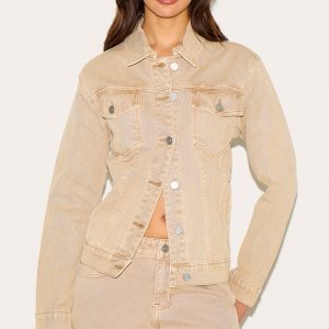 Sand Washed Corduroy Fitted Denim Jacket