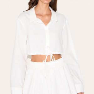 White Drawstring Cropped Shirt