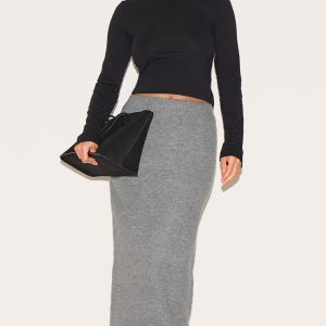 Ash Grey Melange Soft Knit Maxi Skirt