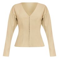 589385e6c24b612cd03b323f576ef5e63591a72f_CNM7000_5_petite_soft_olive_collarless_hook_and_eye_cinched_waist_long_top