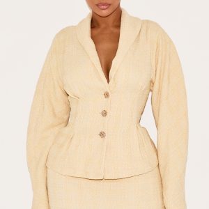 Shape Vanilla Premium Buckle Cinched Cocoon Sleeve Hammered Button Blazer