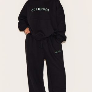 Plus Black Columbia Embroided Joggers