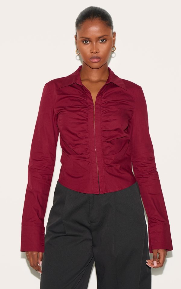 5a17ec1fc5ebeb065fed24f242bdabb04d0f7f78_CNL7549_1_plum_hook_and_eye_ruched_fitted_shirt