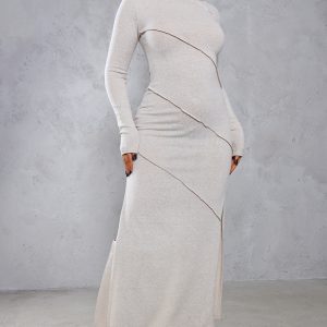 Oatmeal Binding Detail Midaxi Dress