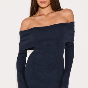 Navy Fold Over Bardot Mini Dress