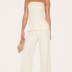 Tall Almond Mid Rise Tailored Wide Leg Trousers