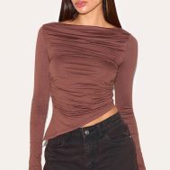 60908bca74f2c97f6b5d2362696f87322ced6503_CNM3777_1_mocha_ruched_detail_asymmetric_hem_long_sleeve_top-1