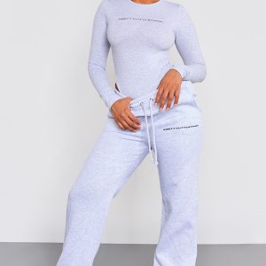 PRETTYLITTLETHING Ash Grey Logo Straight Leg Joggers