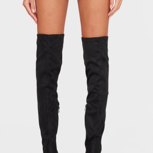 Black Wide Fit Point Toe Over The Knee Boots