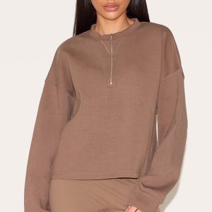 Petite Mushroom Quarter Zip Up Sweatshirt
