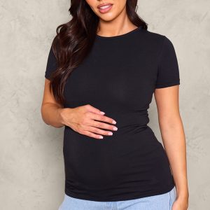 Maternity Black Basic Short Sleeve Crew Neck Fitted T Shirt