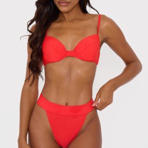 Red Push Up Cupped Mix & Match Bikini Top