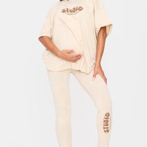 PRETTYLITTLETHING Maternity Washed Stone Leggings