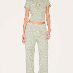 Sage Green Textured Straight Leg Trousers