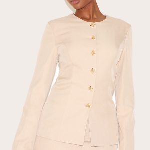 Clay Gold Trim Cinched Waist Blazer