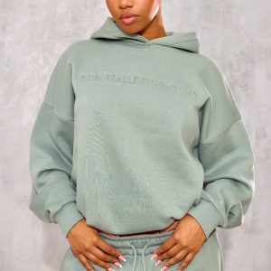 PRETTYLITTLETHING Sage Athletics Club Embossed Graphic Oversized Hoodie