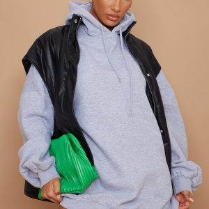Grey Marl Oversized Hooded Sweat Jumper Dress