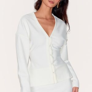 Cream Knitted Tailored Hook And Eye Cardigan
