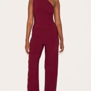 72461612b32e8b294c377f5f436f7cbbe790a9b3_CNM3112_1_wine_stretch_woven_one_shoulder_ruched_flared_jumpsuit