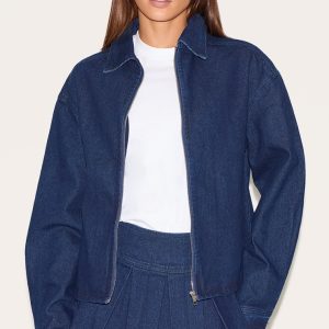 Tall Dark Indigo Zip Up Collared Oversized Denim Shirt