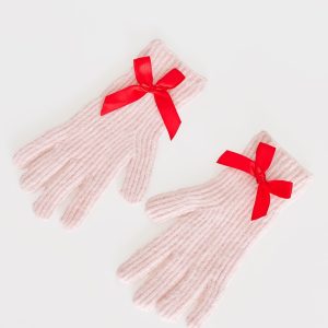 Pink Bow Detail Rib Gloves