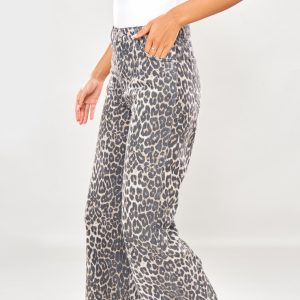 Tall Brown Leopard Print Wide Leg Denim Jeans