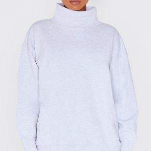 Ice Grey Premium Fleeceback Oversized High Neck Sweatshirt