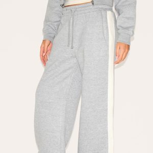 Ash Grey Contrast Panel Detail Wide Leg Joggers