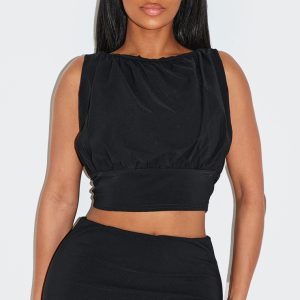 Shape Black Stretch Woven Ruched Bust Top